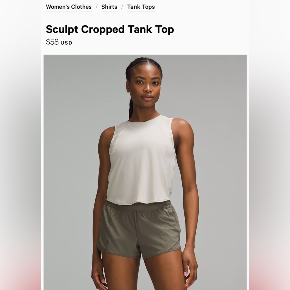Lululemon Sculpt Cropped Tank Top